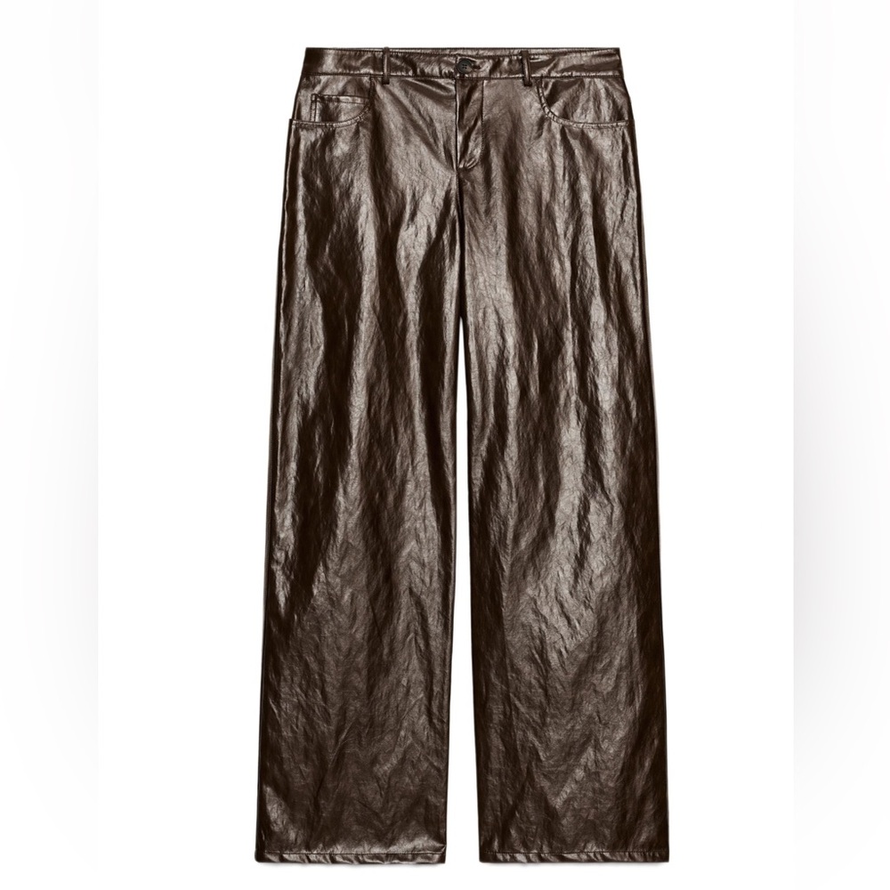 Zara Brown Faux Leather Wide-Leg Pants